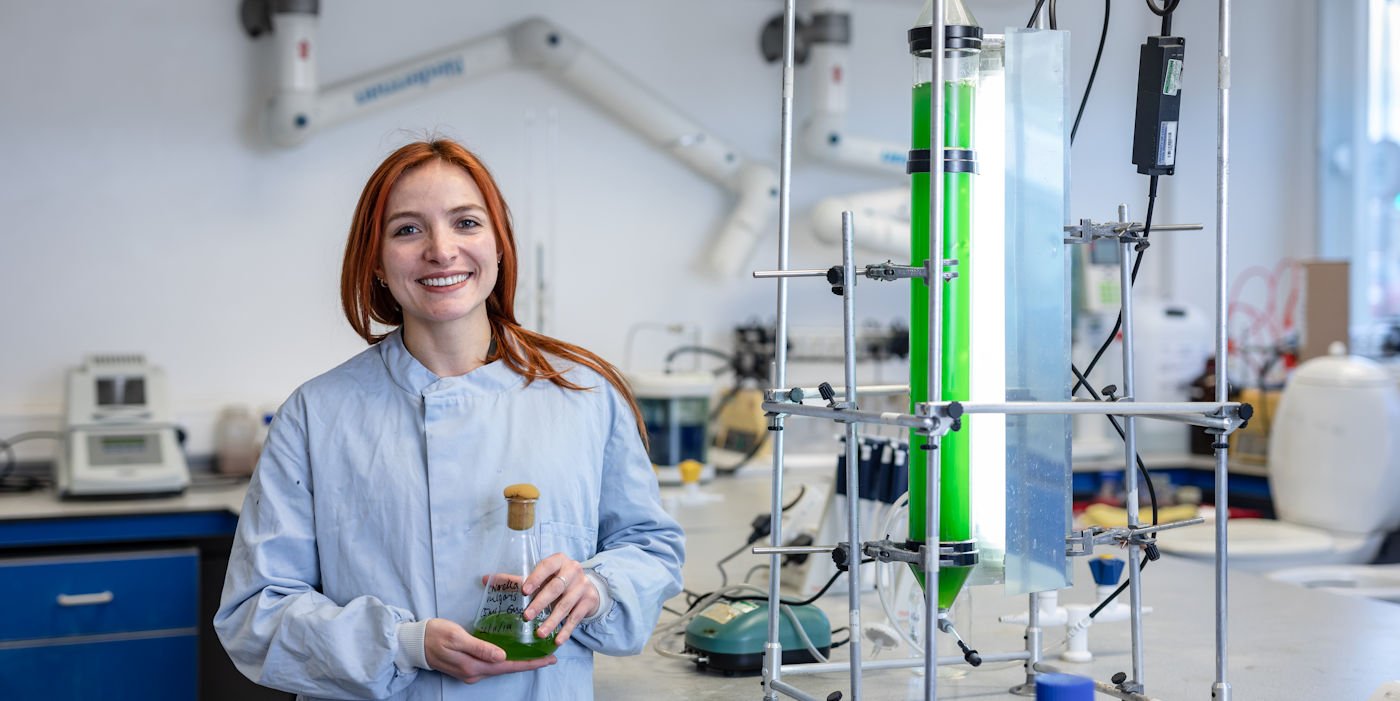 Female postgraduate researcher in civil engineering environmental labs
