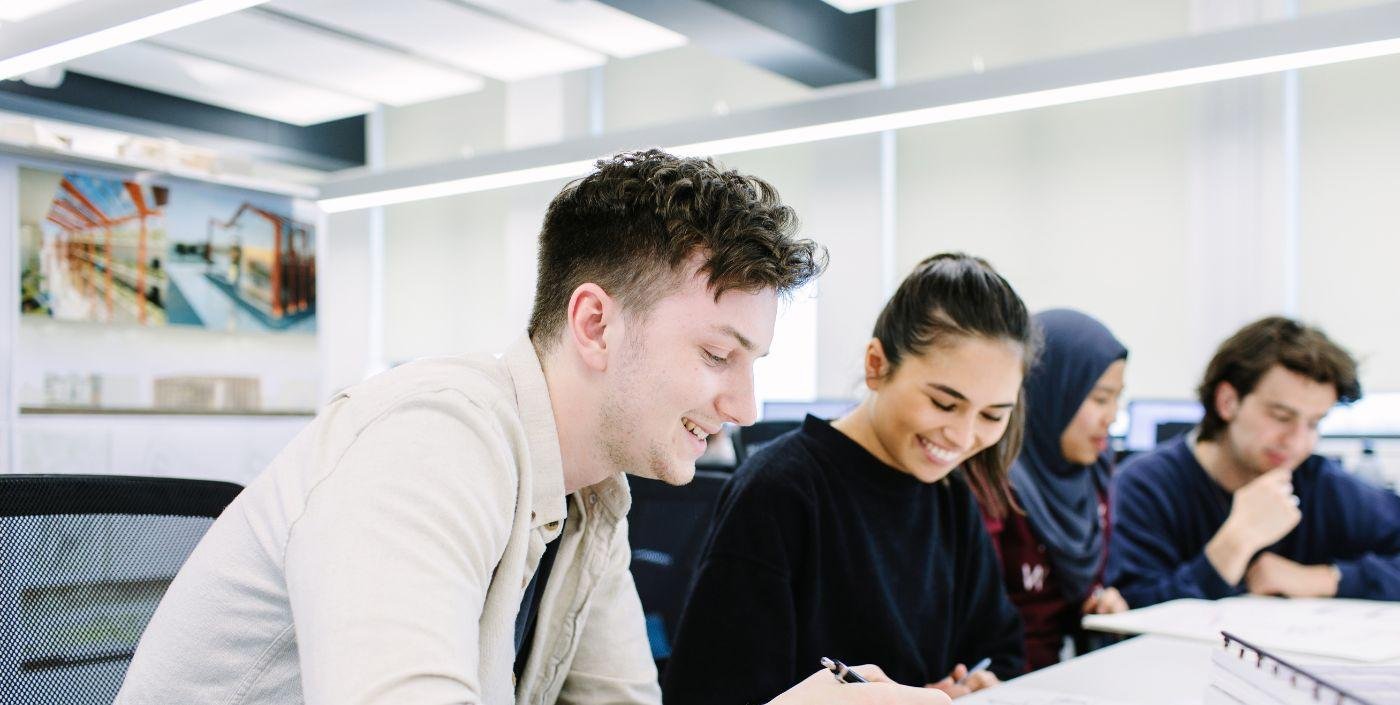 Image of students in the undergraduate design studio at the University of Leeds