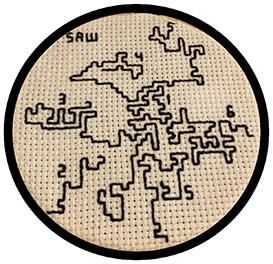 n embroidery hoop with six different SAWs embroidered in back thread and labelled 1–6. Credit: the SAWstitch was created by Naomi McMorn and is published with her permission.