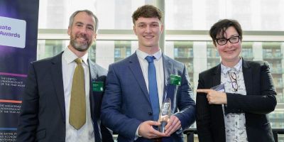 A photograph of Steve Dunkley, Ocado Group, Simeon Cromarty, Sue Perkins at the targetjobs, Undergraduate of the Year Award 2024 award ceremony.