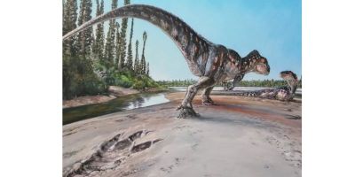 Illustration of a two giant predatory Megalosaur dinosaurs