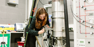Student in a physics lab