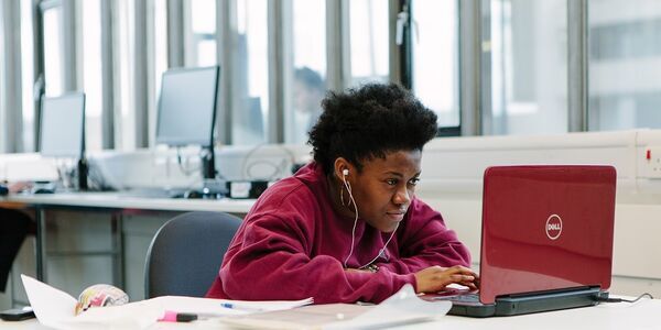 Student using a laptop