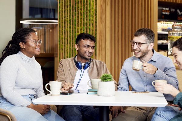 Students chatting in cafe