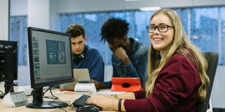 Students working at computers