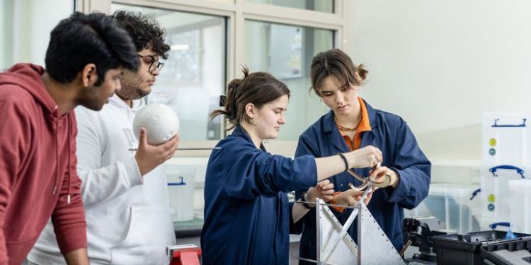A group of Product Design students in the workshop.