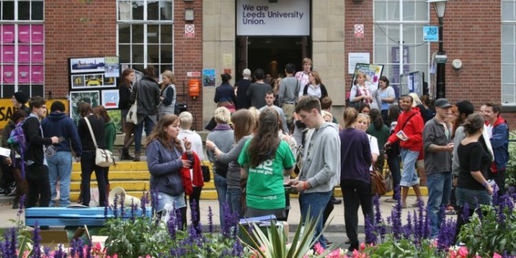 picture of front of student union with students