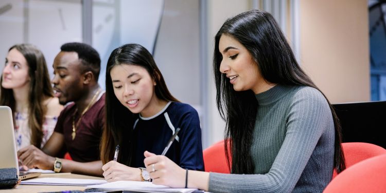 Students working in a classroom