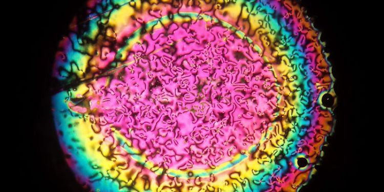 Liquid crystal being heated under pressure